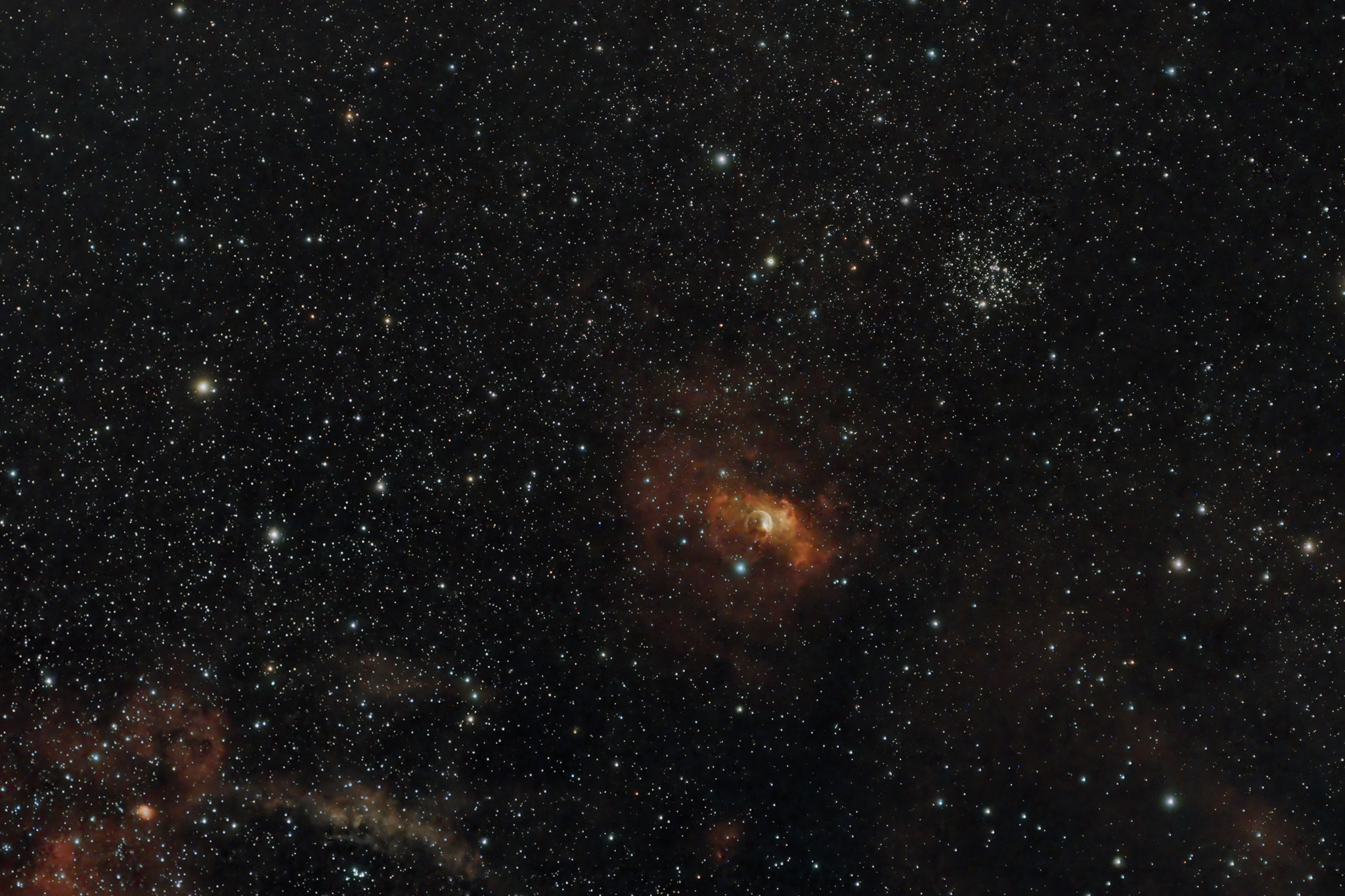 Bubble Nebula and Nova 2021 Cas